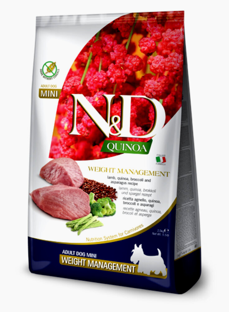 N&D QUINOA DOG WEIGHT MANAGEMENT AGNELLO, BROCCOLI E ASPARAGI ADULT MINI KG 2.5