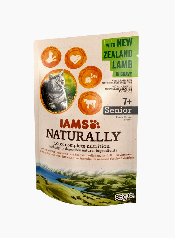 Iams Cat Naturally Senior Lamb 85gr scad. 12/2022