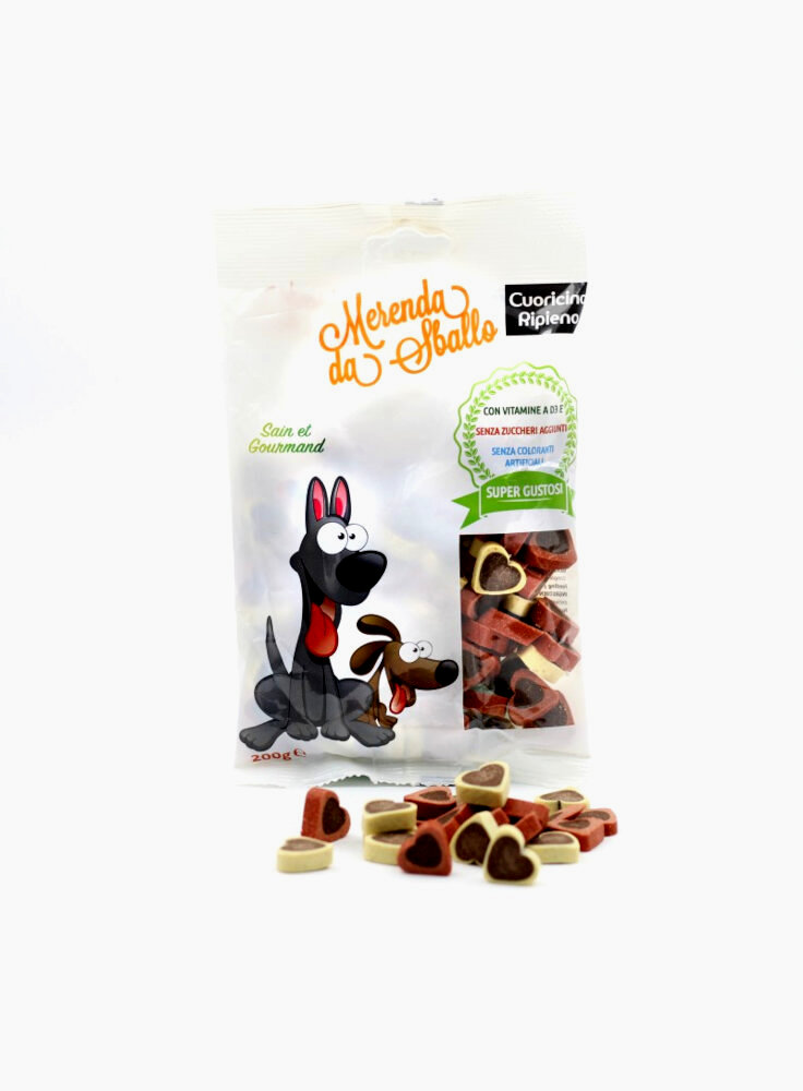 Snack per cani cuoricino ripieno 200gr